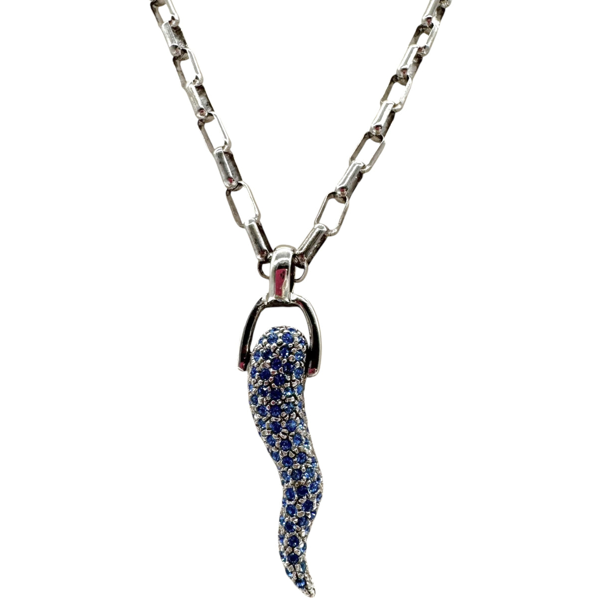 Dolce & Gabbana Sterling Silver & Blue Crystal Horn Necklace