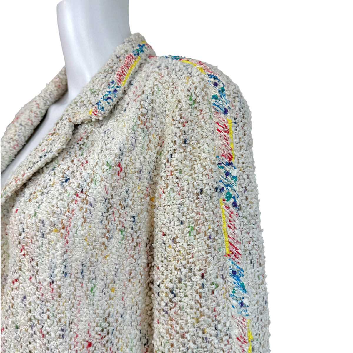 Chanel Tweed Jacket White Multicolor Puff Paint Trim