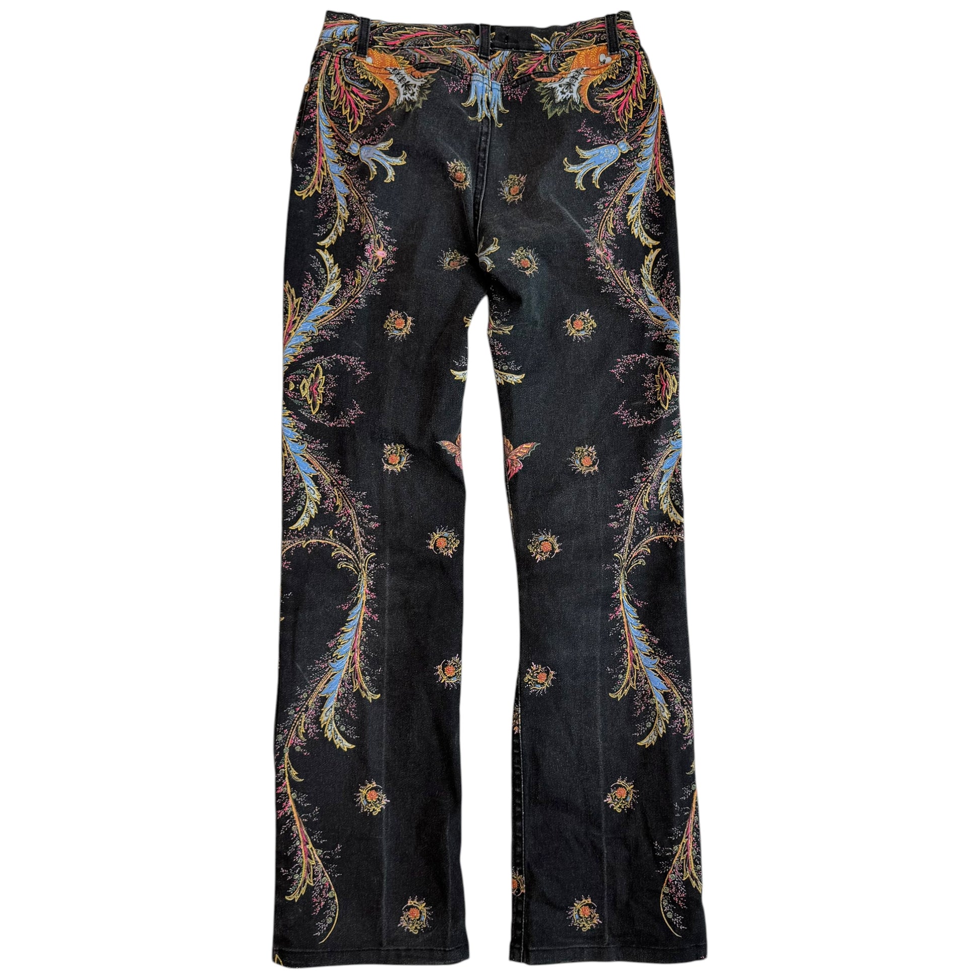 Roberto Cavalli Black Multicolor Paisley Print Jeans
