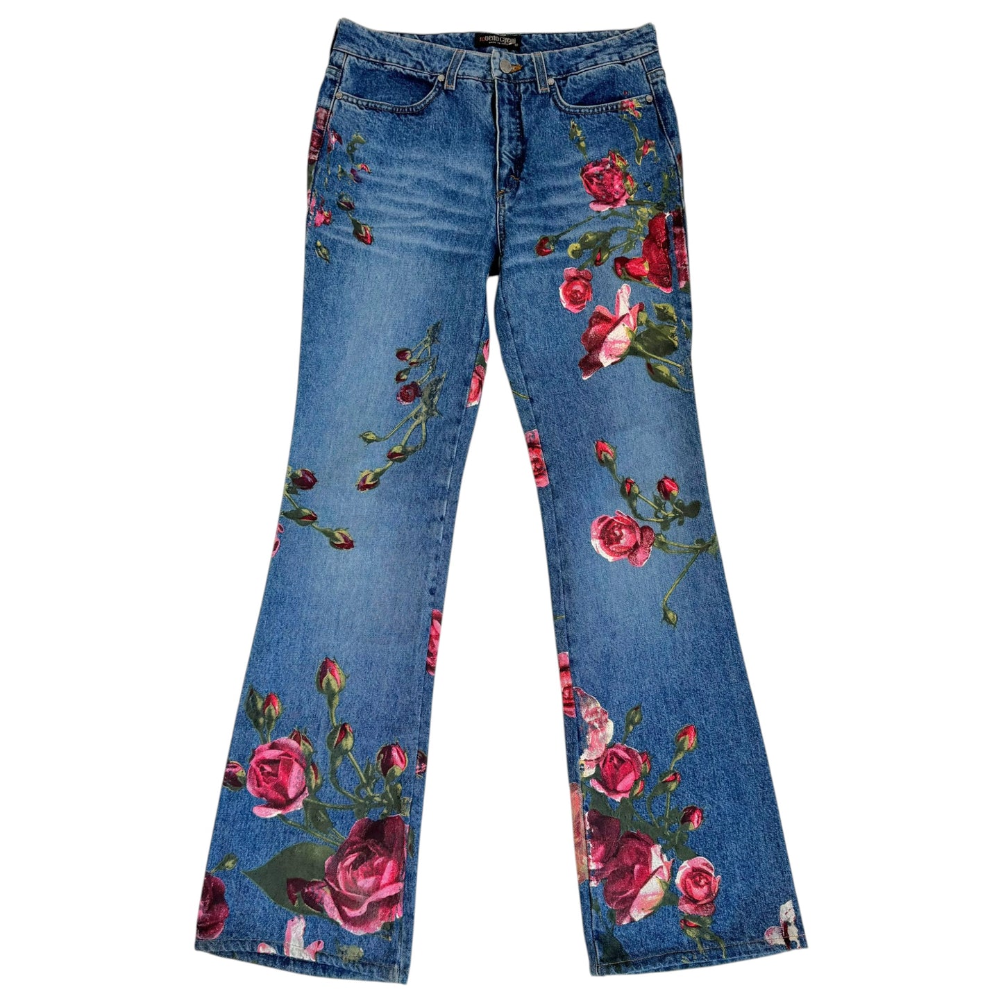 Roberto Cavalli F/W 1999 Hand Painted Rose Denim Jeans