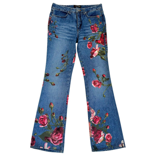 Roberto Cavalli F/W 1999 Hand Painted Rose Denim Jeans