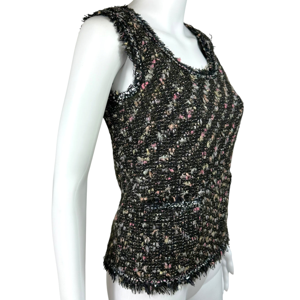 Chanel Sleeveless Top Black Pink Metallic Tweed