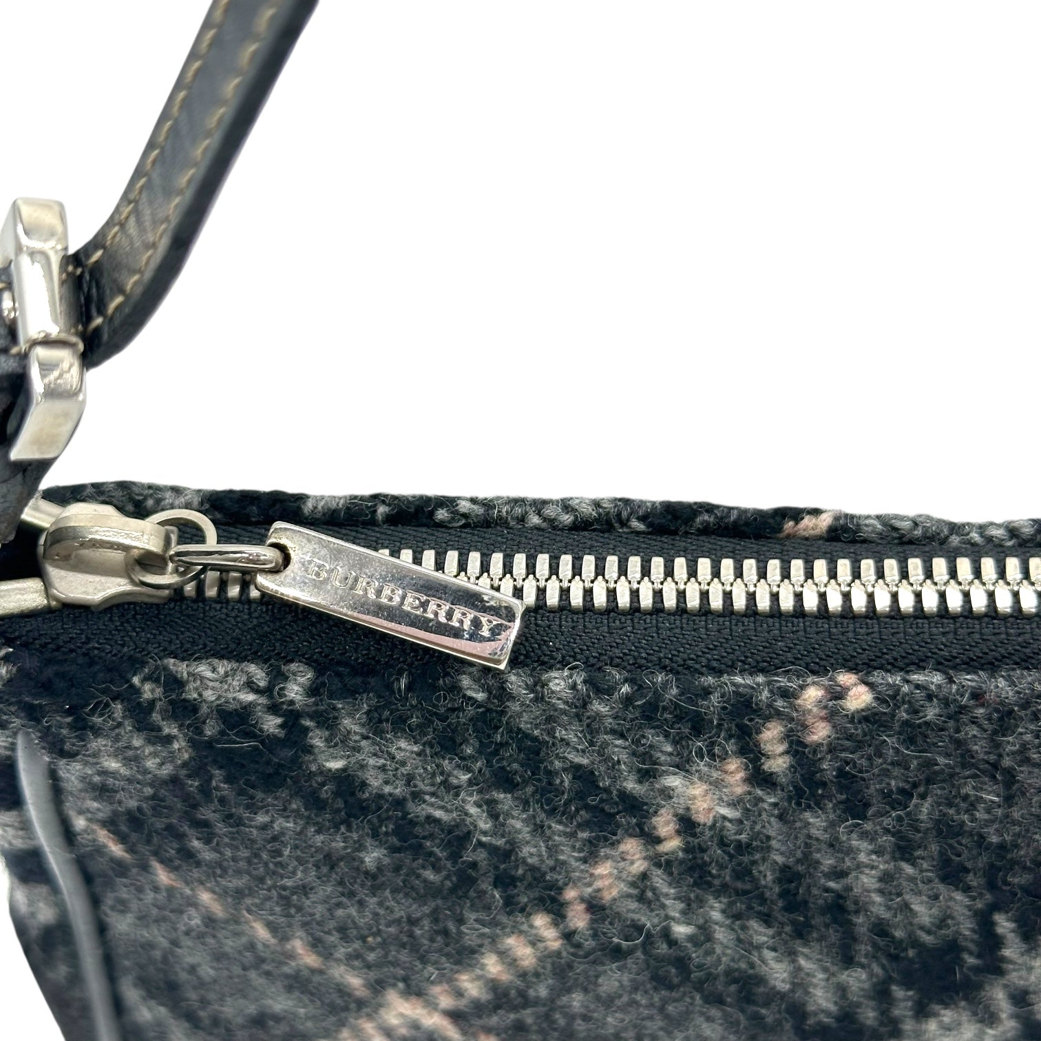 Burberry Gray & Pink Nova Check Plaid Wool Shoulder Pochette Bag - Outfit Repeater