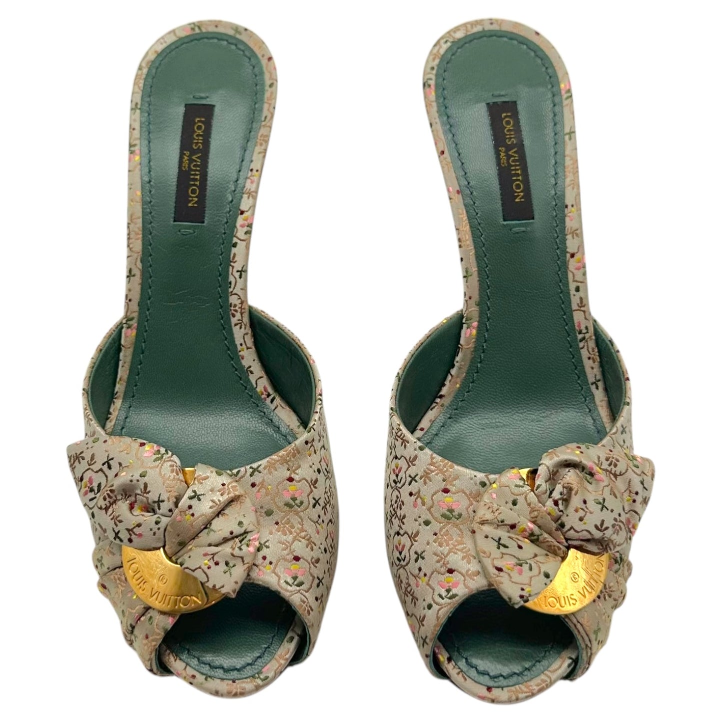 Louis Vuitton Pastel Floral Print Silk Heeled Mule Sandals