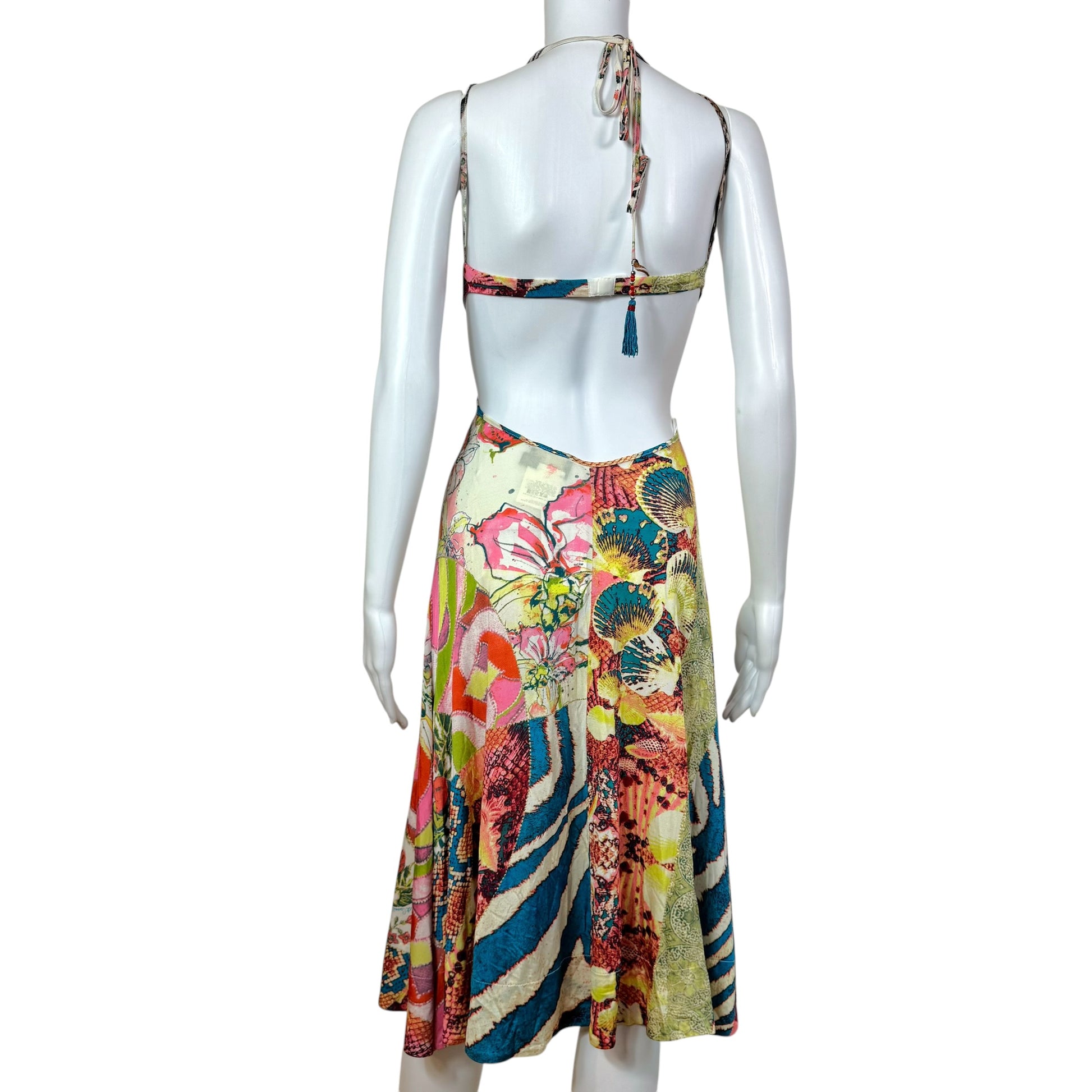 Just Cavalli Multicolor Open Back Halter Midi Dress