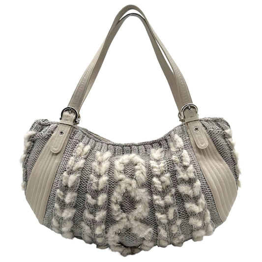 Salvatore Ferragamo Cable Knit & Rabbit Fur Shoulder Bag