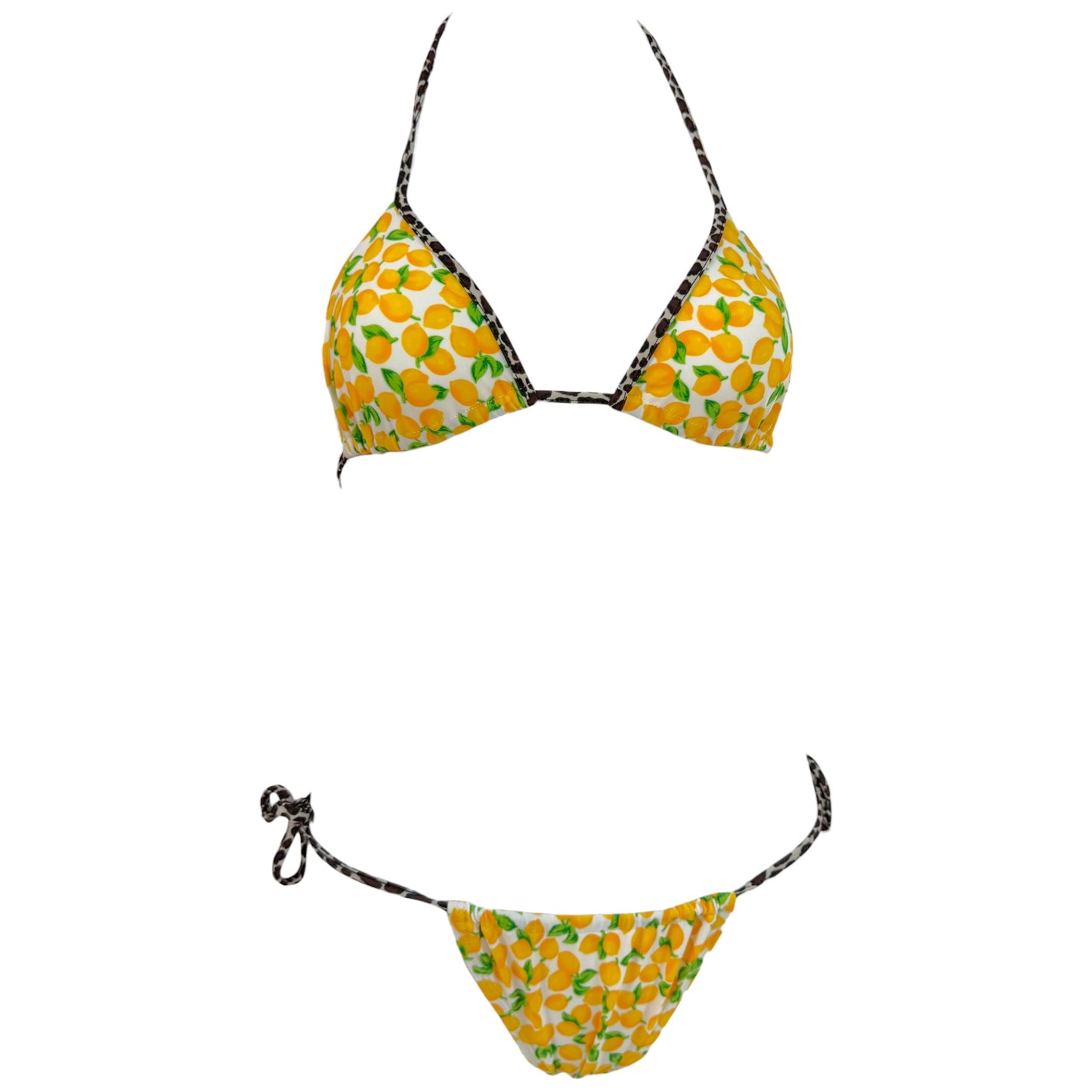 D&G Dolce & Gabbana Beachwear Lemon & Leopard Print String Bikini Set