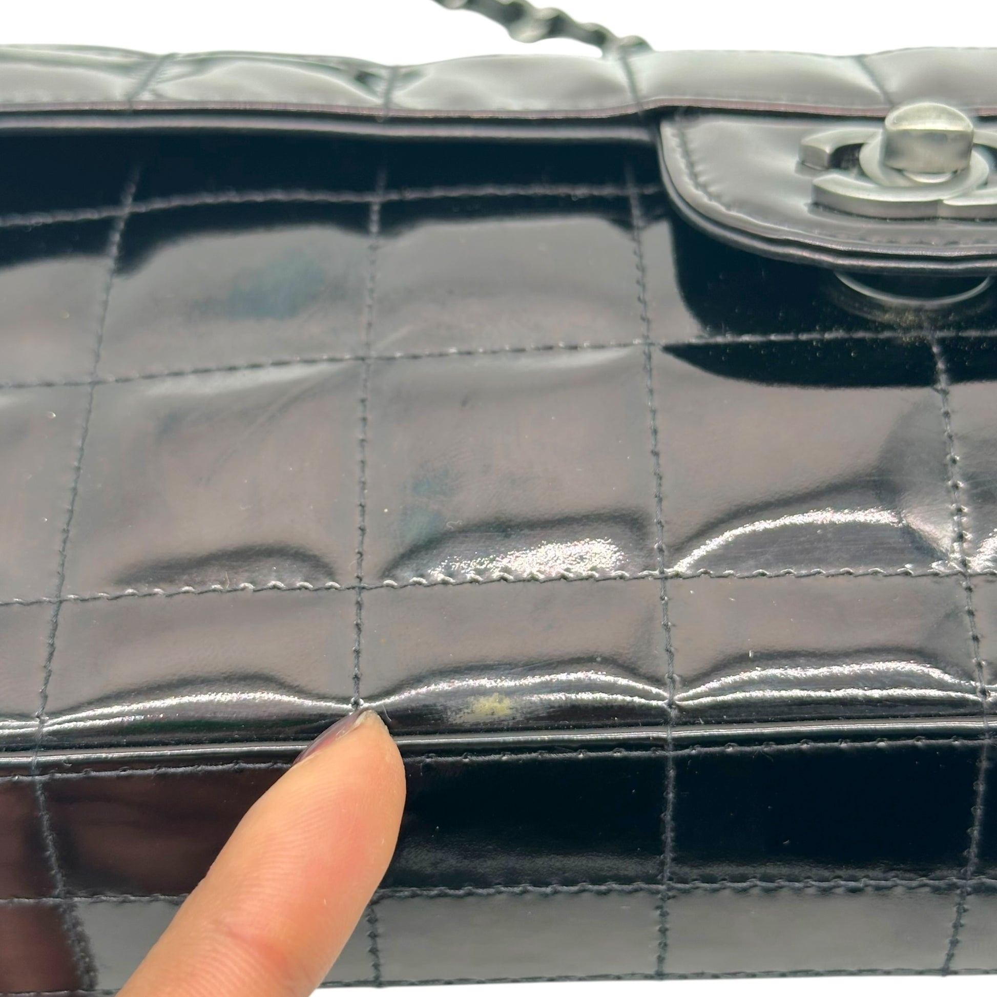 Chanel Black Patent Leather East West 2-Way Bag