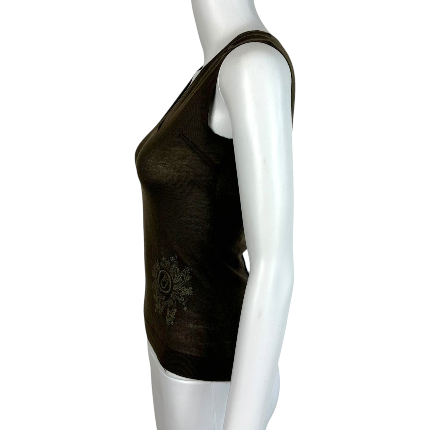 Christian Dior F/W 2006 Khaki Green Logo Embroidered Wool Knit Tank
