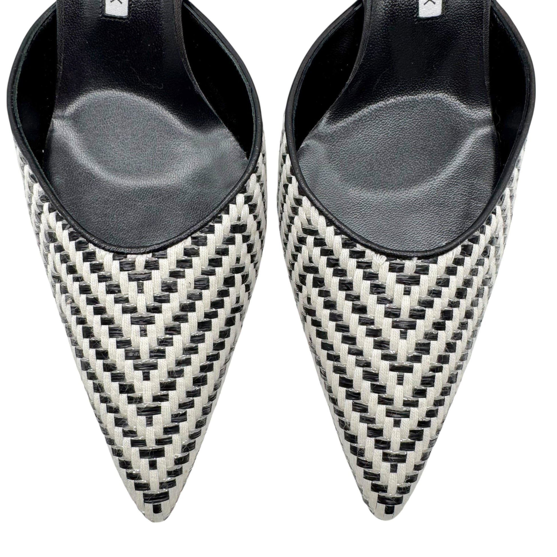 Manolo Blahnik Black & White Raffia Slingback Heels - Outfit Repeater