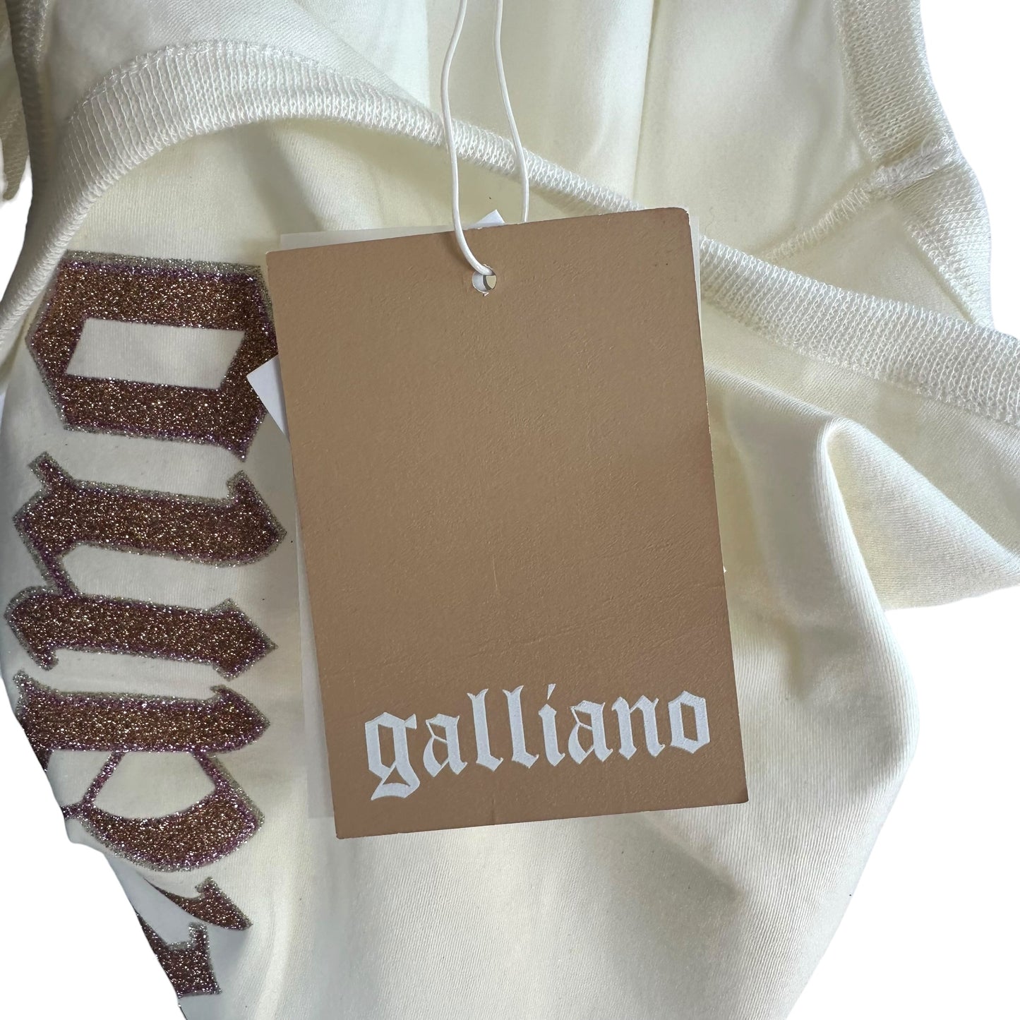 Galliano White Orange Glitter Logo Tank Top XS