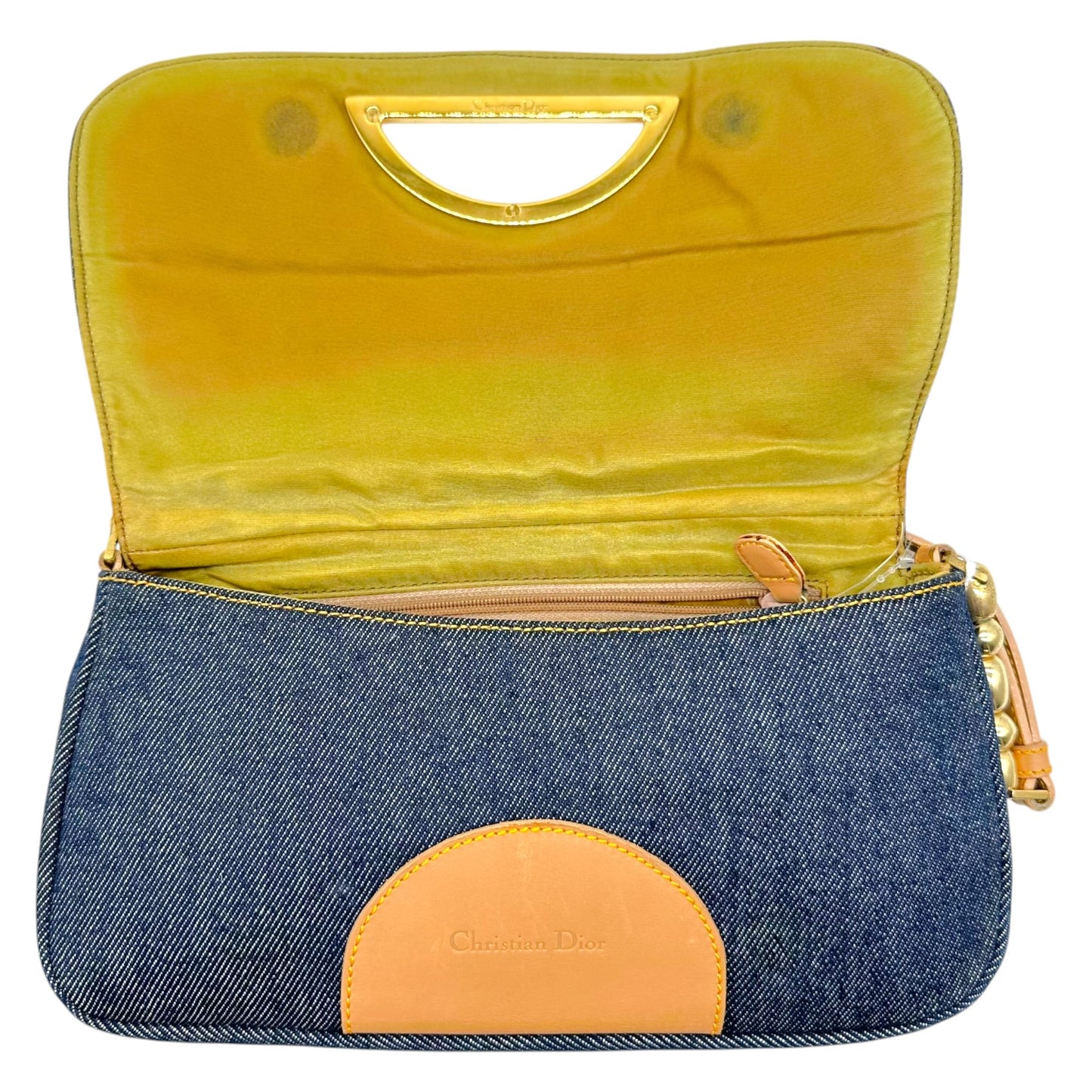 Christian Dior Denim & Tan Leather Malice Pearl Shoulder Bag