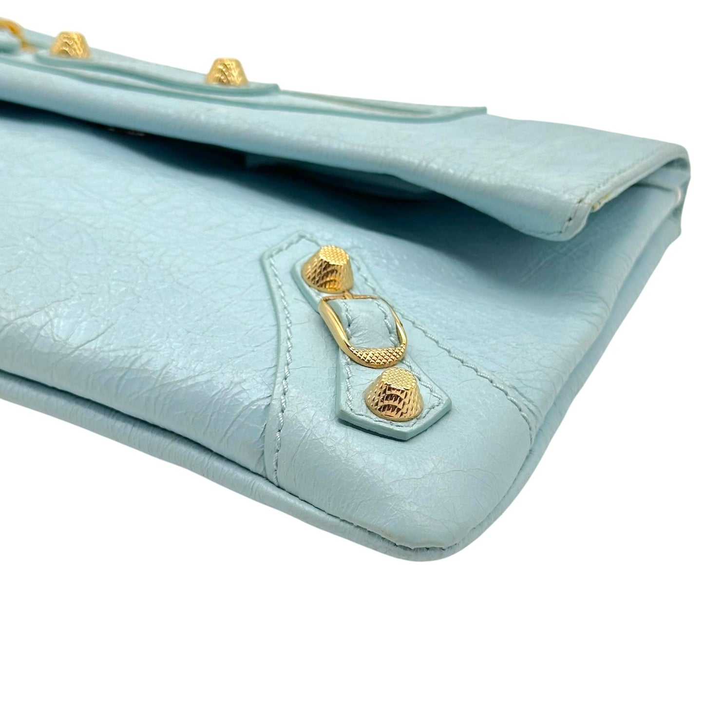 Balenciaga City Clutch Bag Light Blue Gold Hardware