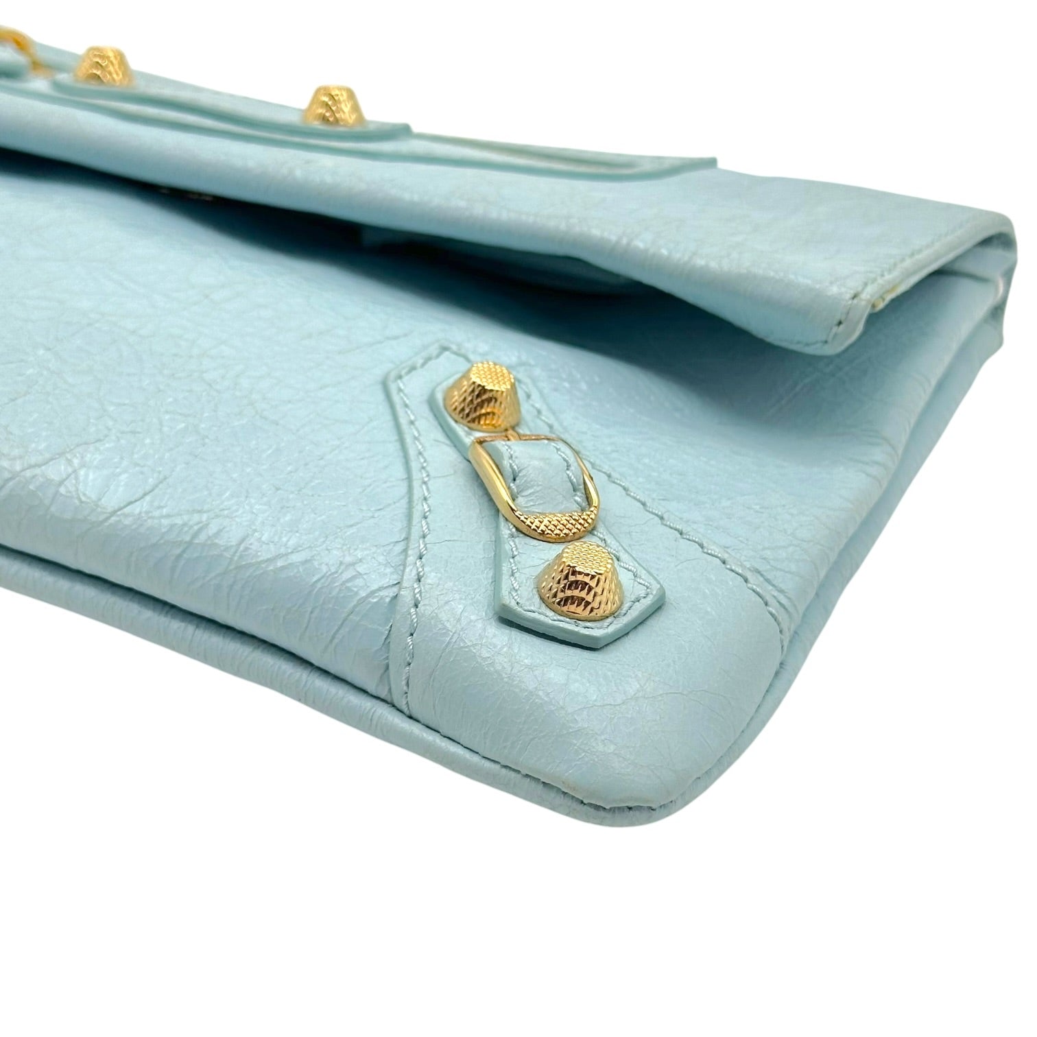Balenciaga City Clutch Bag Light Blue Gold Hardware