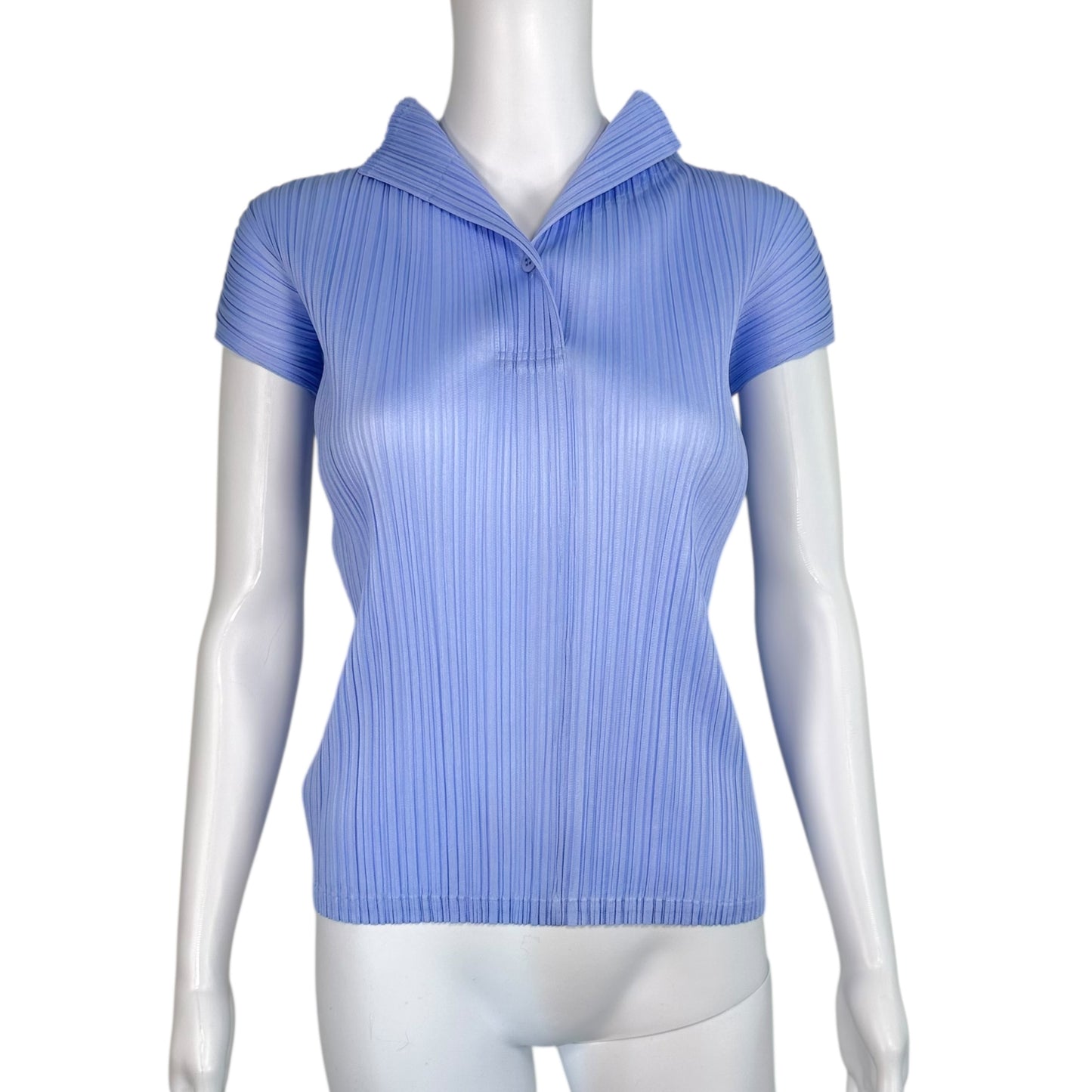 Issey Miyake Pleats Please Periwinkle Collared Top