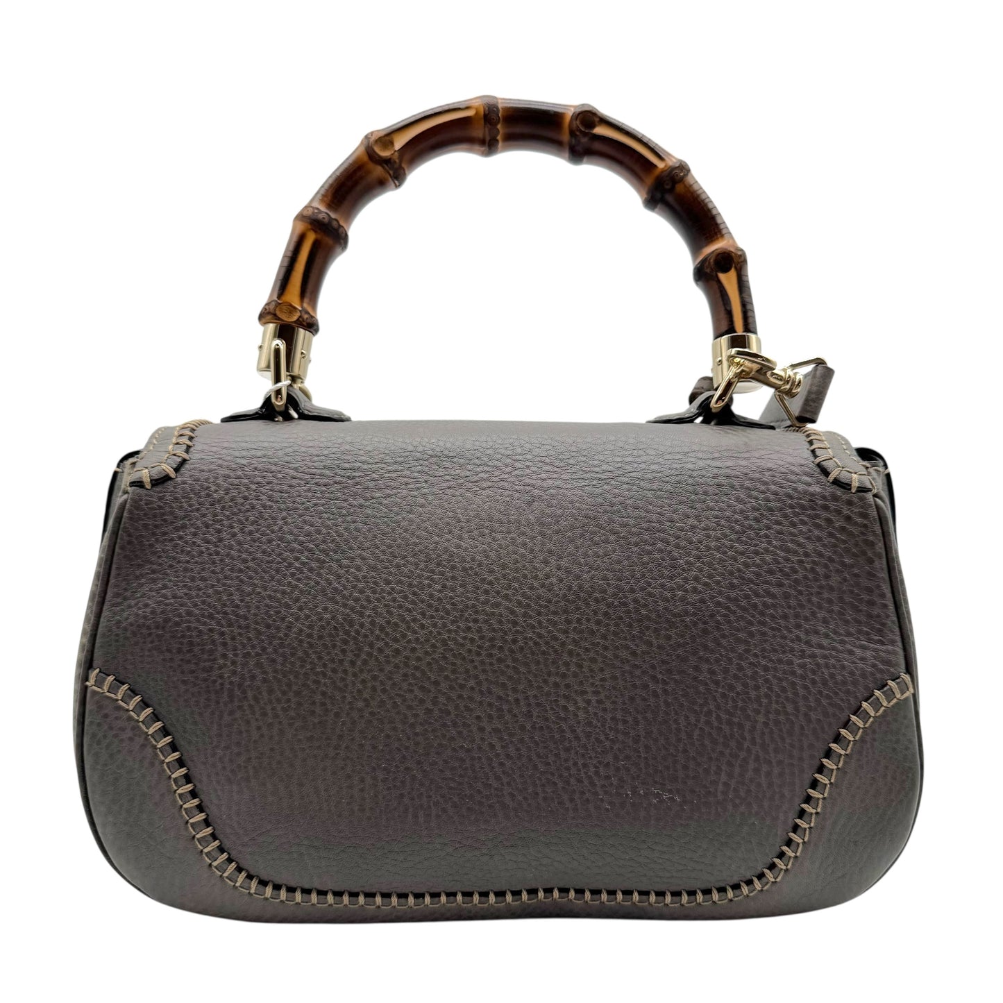 Gucci Gray Leather Bamboo Top Handle 2-Way Bag