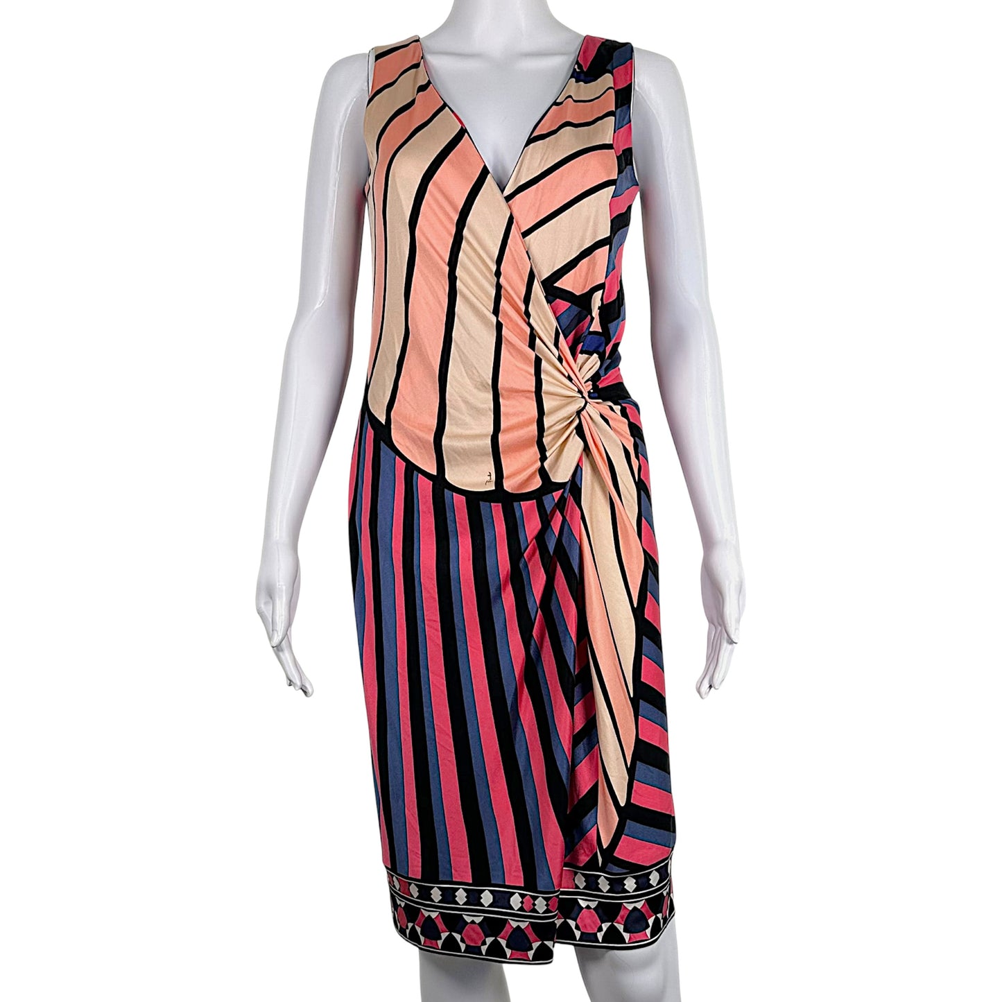 Emilio Pucci Wrap Dress Pink Blue Striped Geometric Border