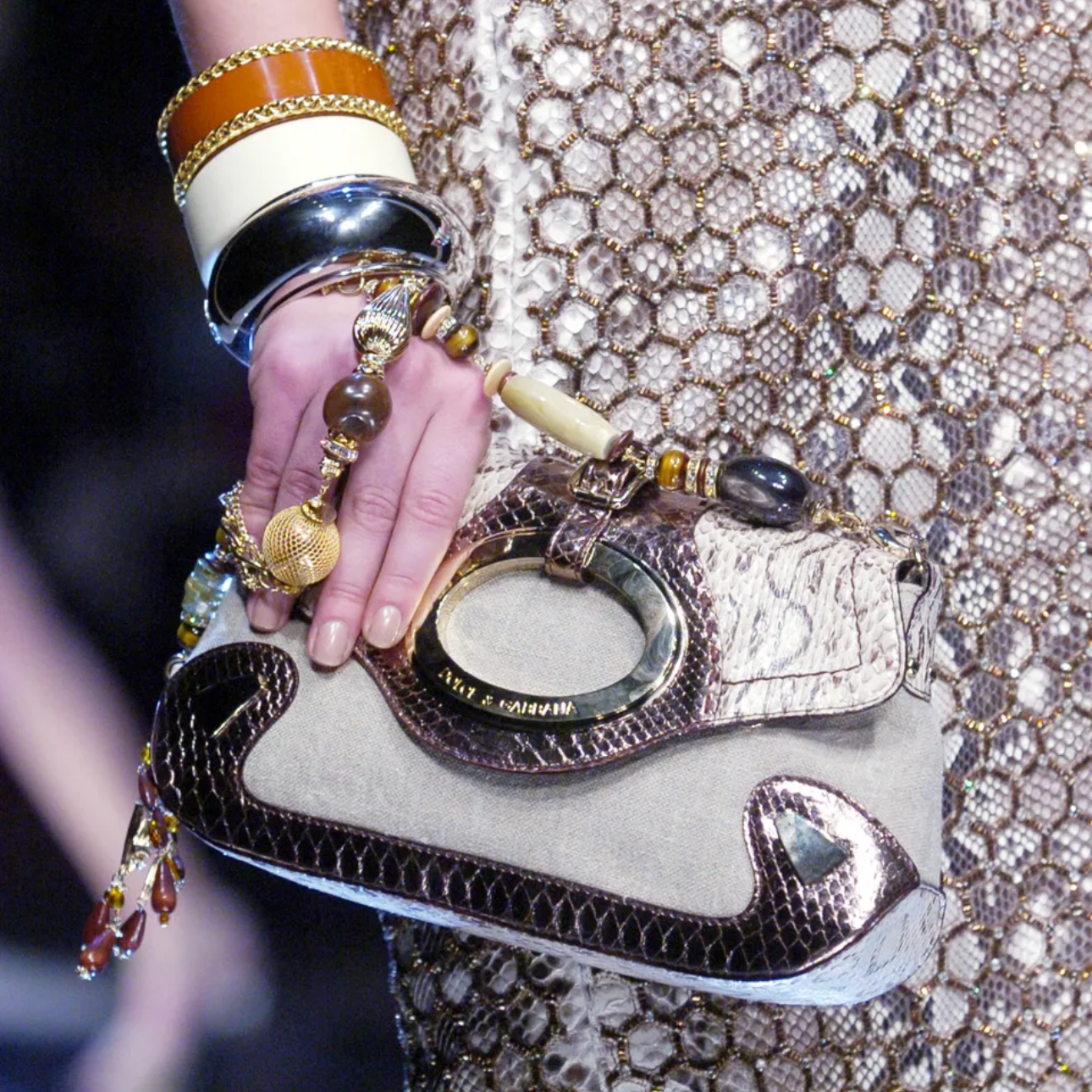 Dolce & Gabbana Python Beaded Shoulder Bag