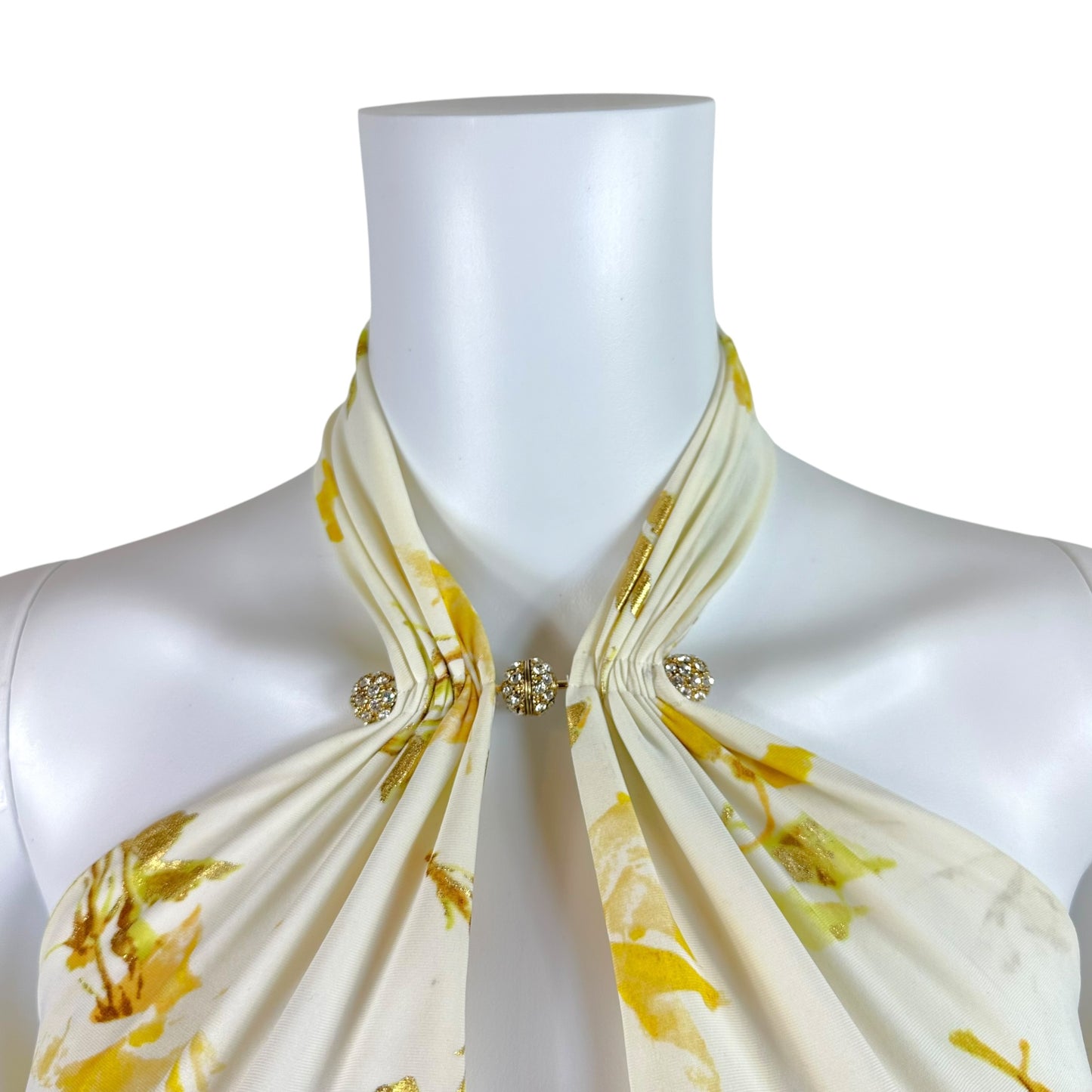 Roberto Cavalli Halter Mini Dress Yellow Gold Floral Print
