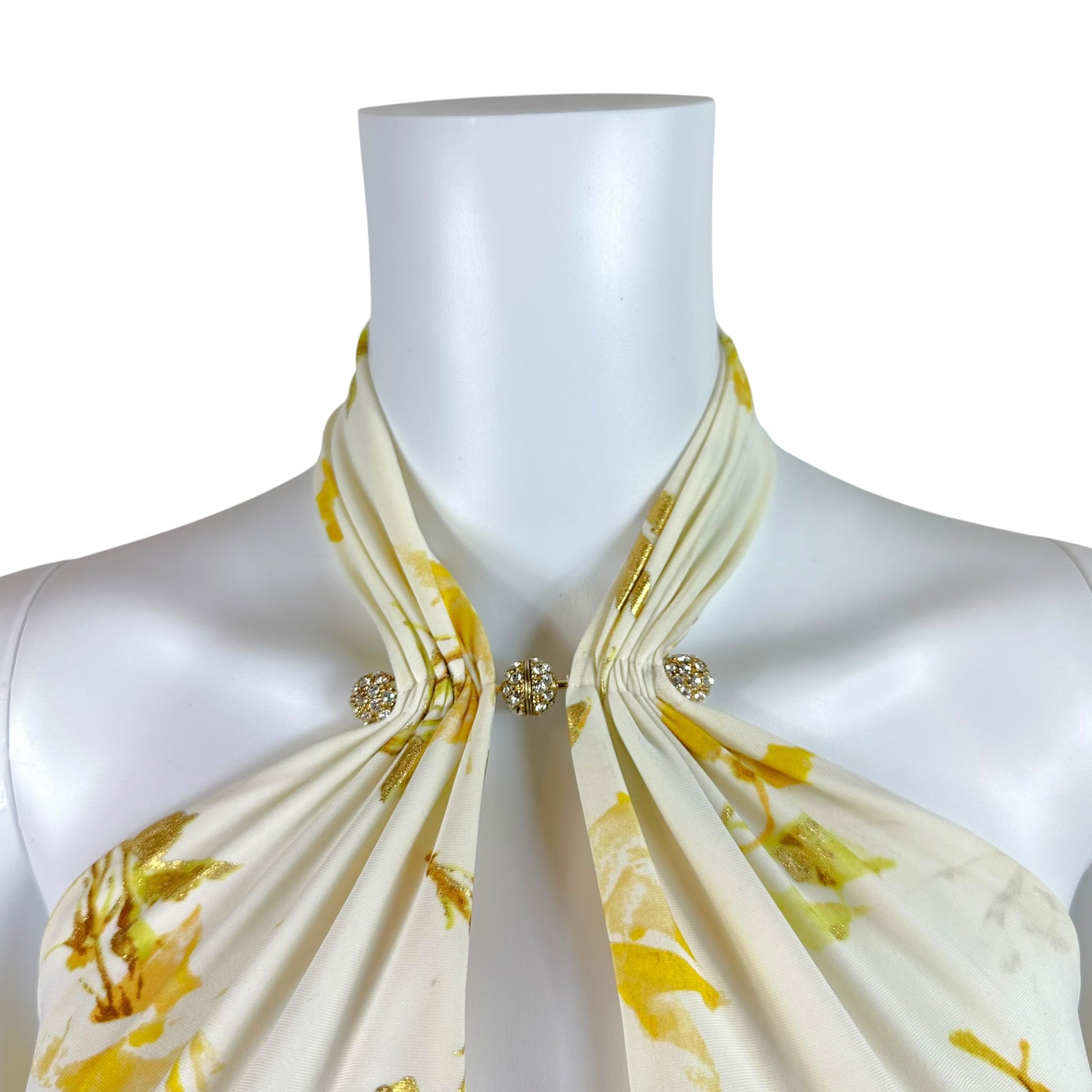 Roberto Cavalli Halter Mini Dress Yellow Gold Floral Print
