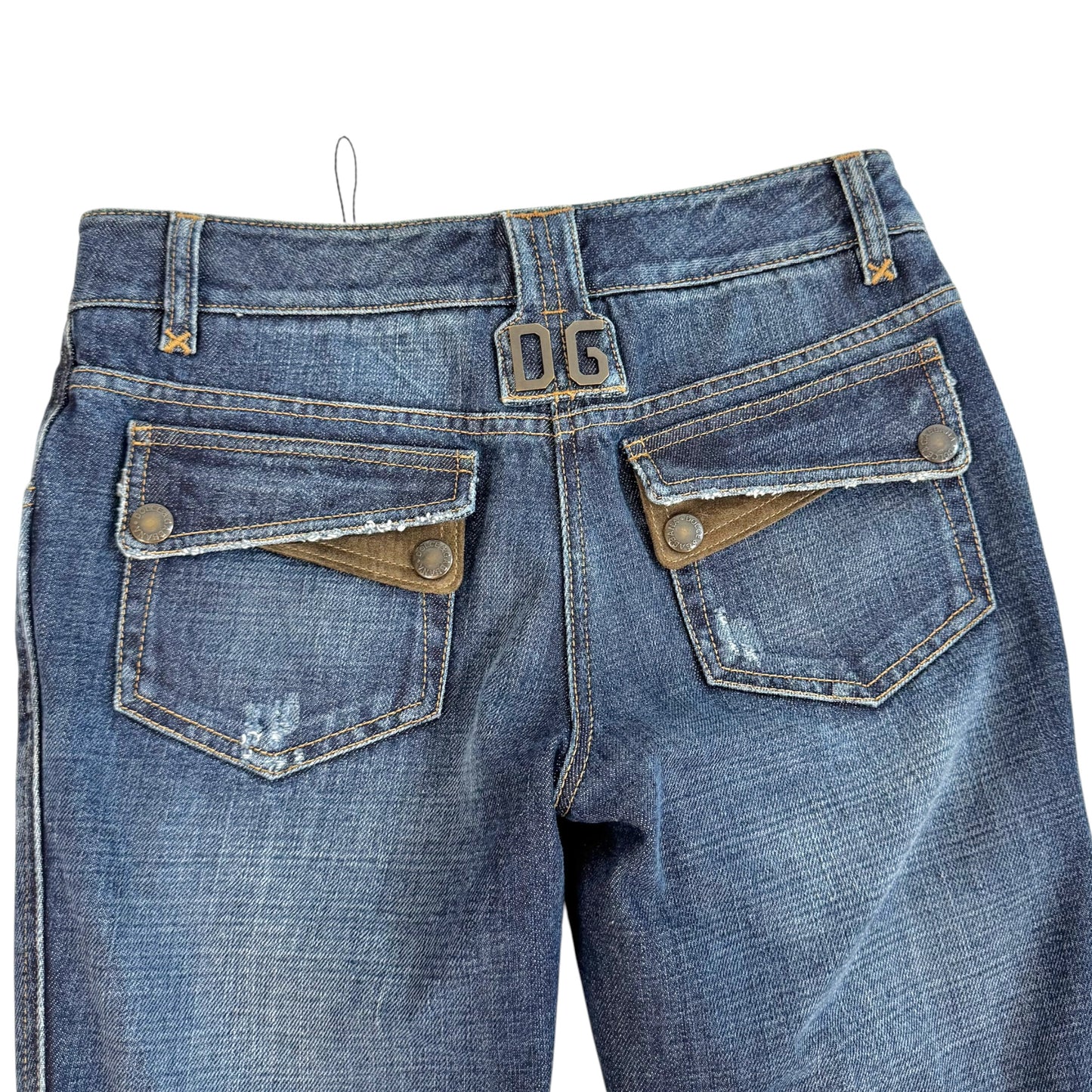 Dolce & Gabbana Denim Suede Logo Capri Pants Dark Denim