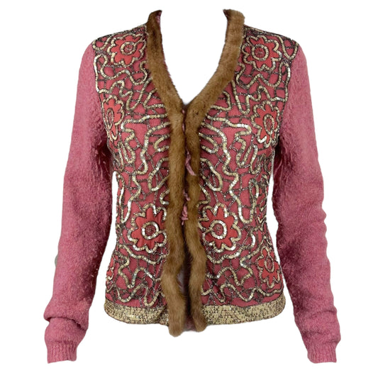 Blumarine Pink Beaded Rabbit Fur Trim Cardigan - Outfit Repeater