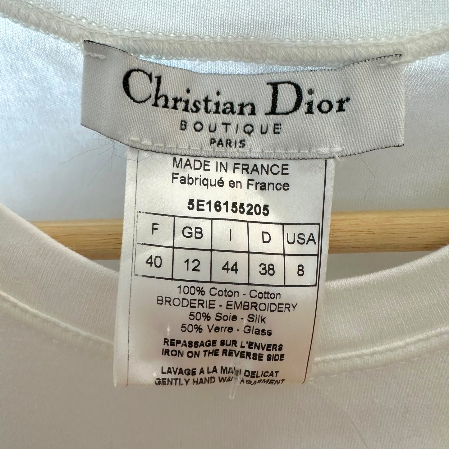 Christian Dior S/S 2005 White & Pink Rhinestone & Floral Embellished T-Shirt