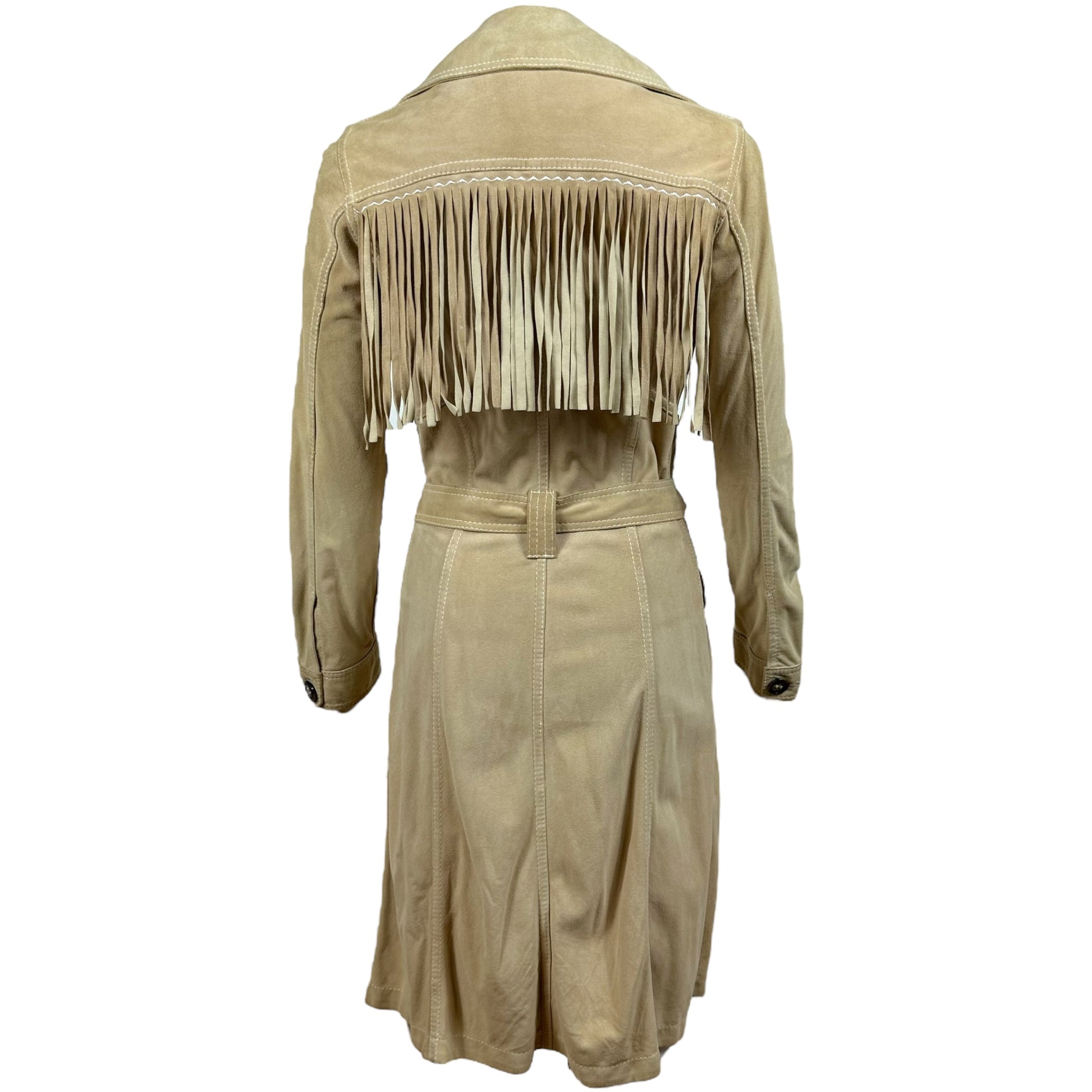 D&G Dolce & Gabbana Tan Suede Fringe Trench Coat - Outfit Repeater