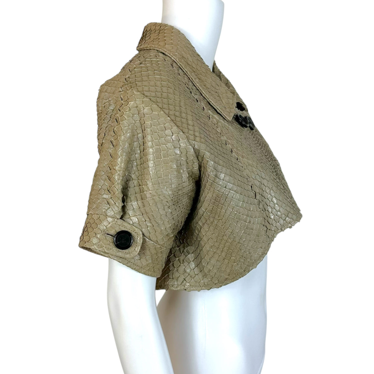 Bottega Veneta Cropped Bolero Jacket Taupe Gray Snakeskin
