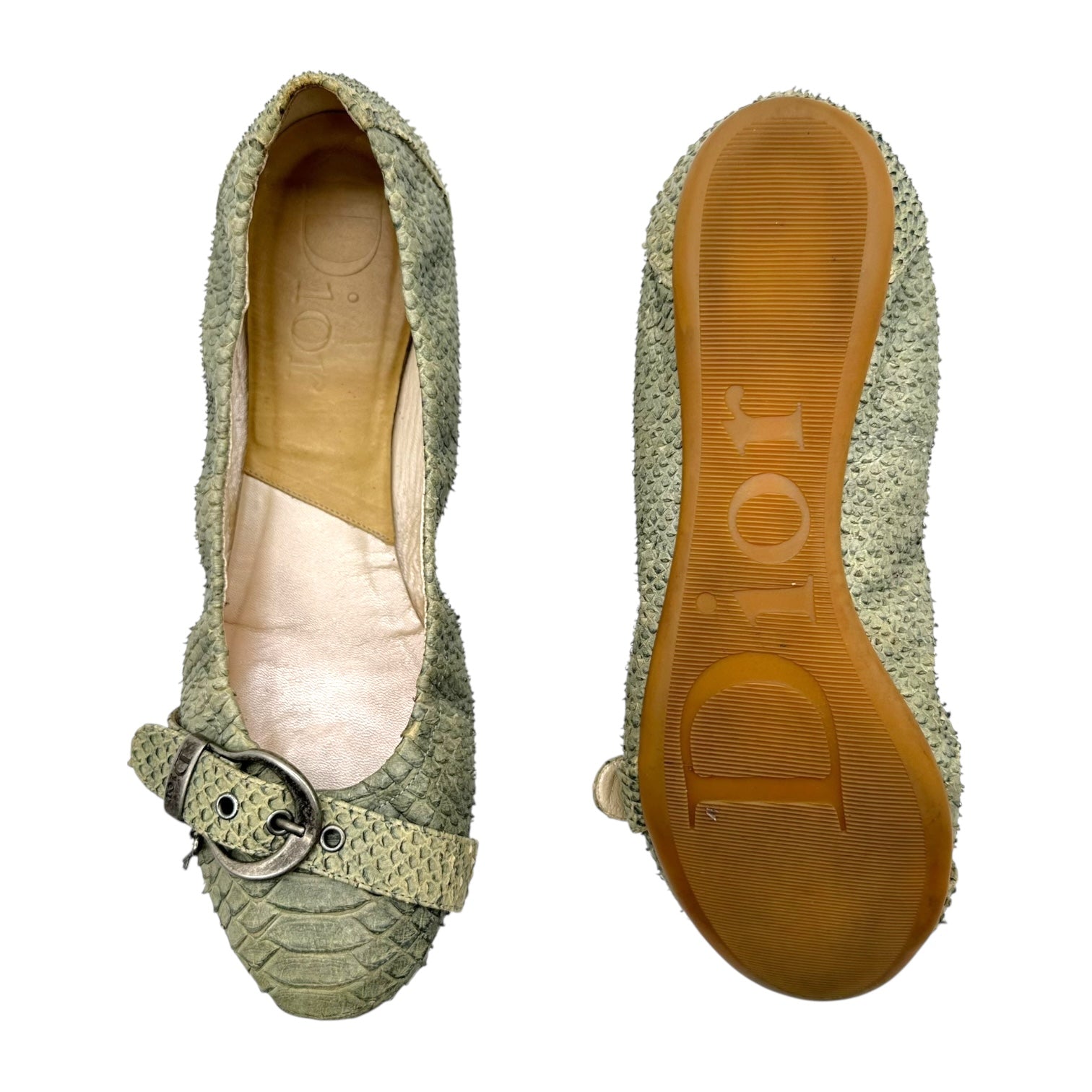 Christian Dior Pale Green Snakeskin Gaucho Flats - Outfit Repeater