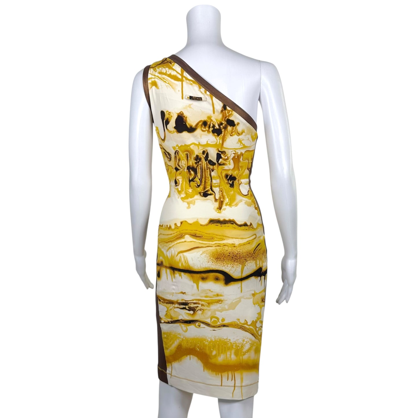 Jean Paul Gaultier Soleil One Shoulder Drip Print Silk Midi Dress