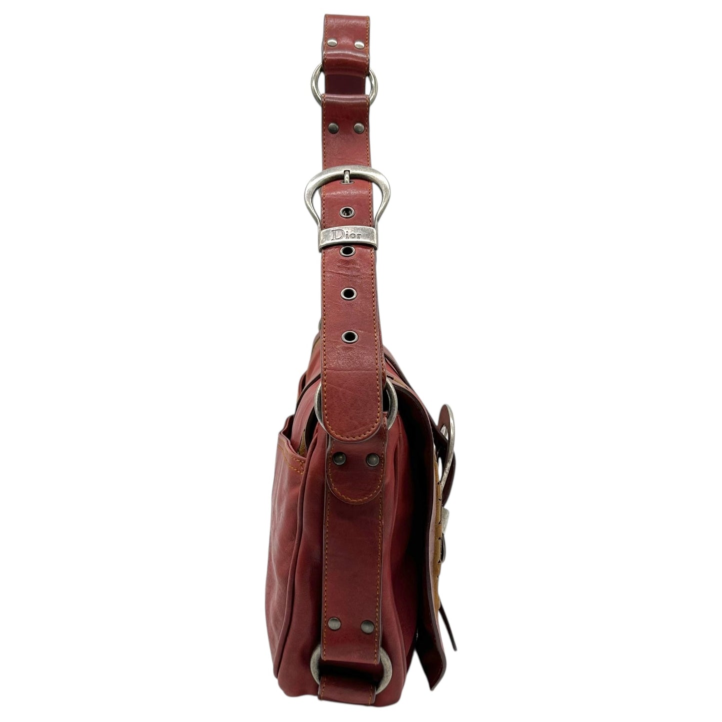 Christian Dior Burgundy Leather Gaucho Saddle Shoulder Bag