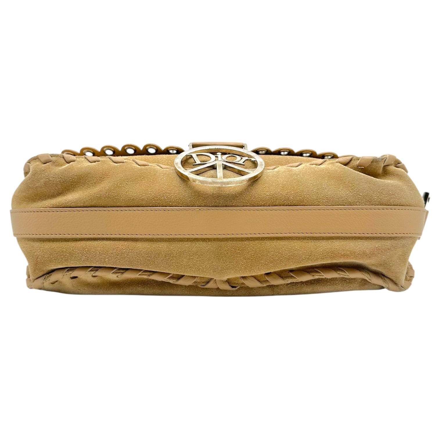 Christian Dior Tan Suede Rhinestone Shoulder Bag