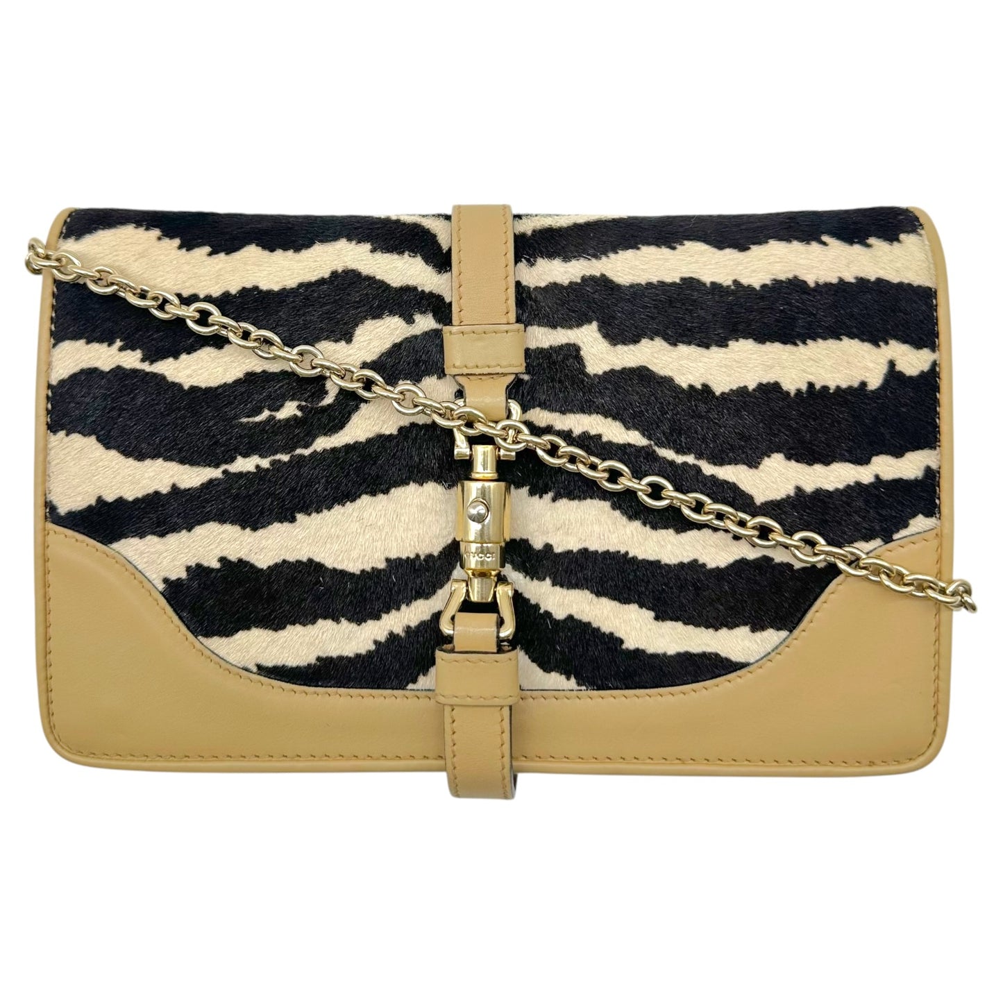 Gucci Zebra Print Ponyhair Jackie Piston Lock 2-Way Clutch Bag