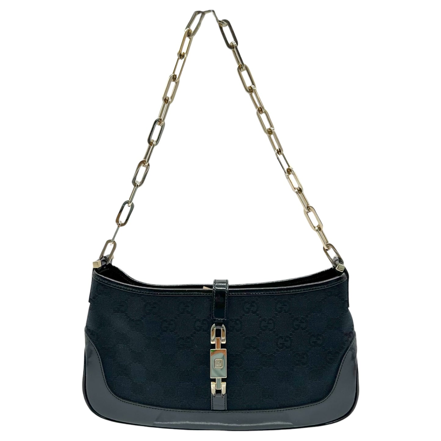 Gucci Black Monogram & Gold Chain Strap Jackie Shoulder Bag