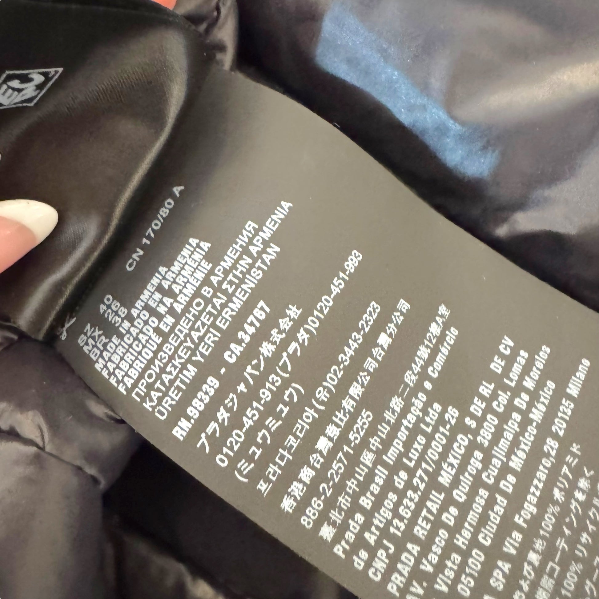Prada Black Down Fill Quilted Puffer Coat