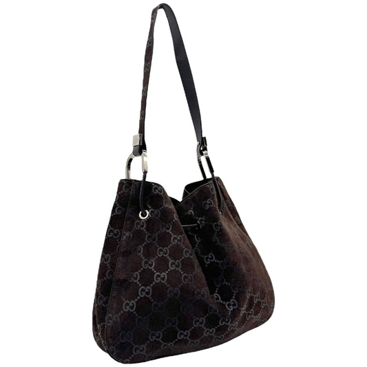 Gucci by Tom Ford Brown Suede Monogram Bucket Bag