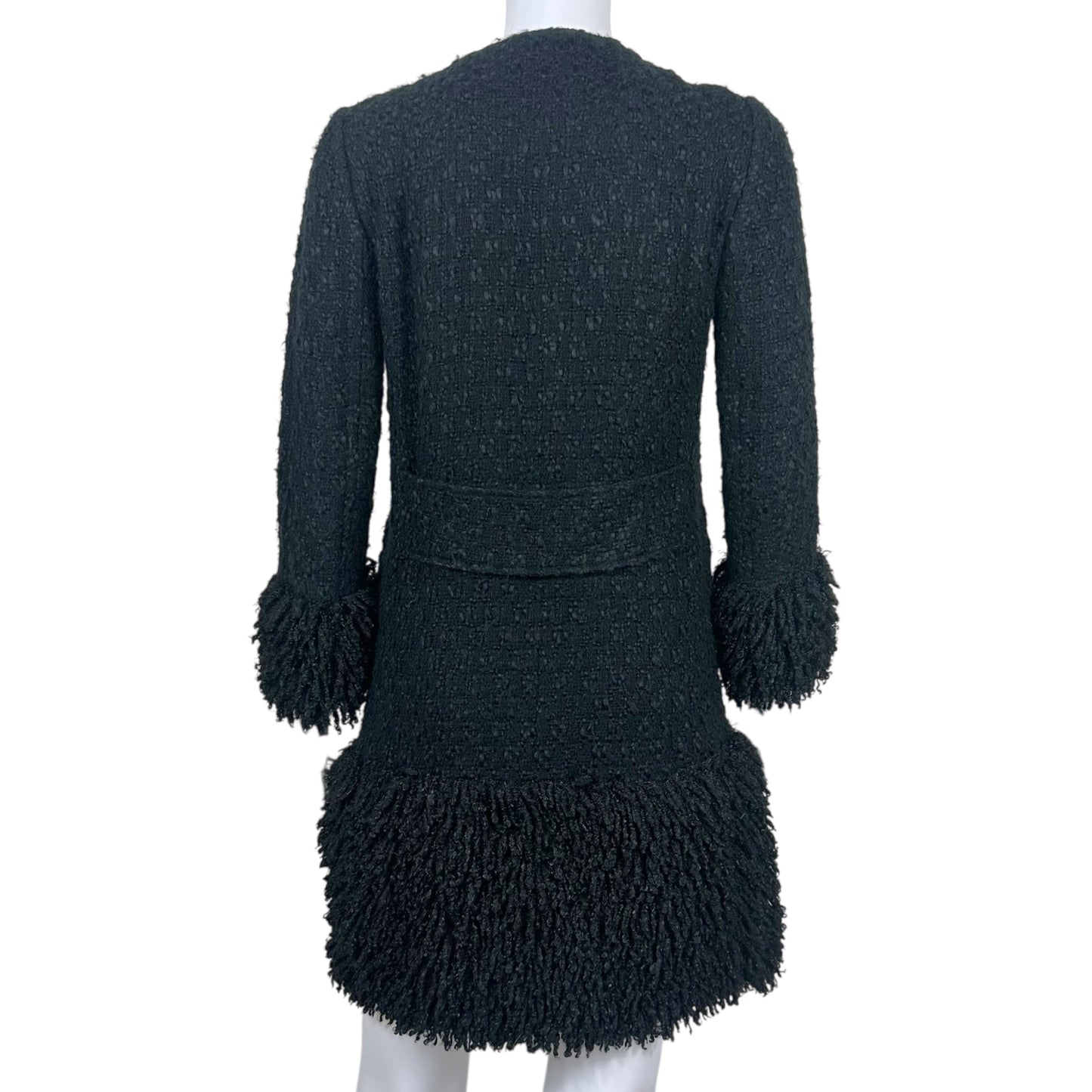 Dolce & Gabbana Black Tweed Fringe Trim Jacket