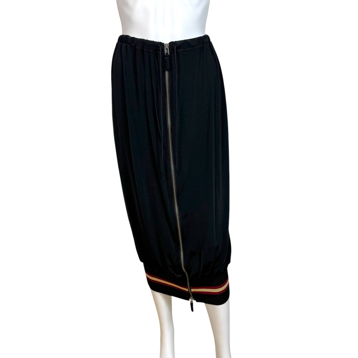 Jean Paul Gaultier Black Striped Hem Zip-Up Midi Skirt