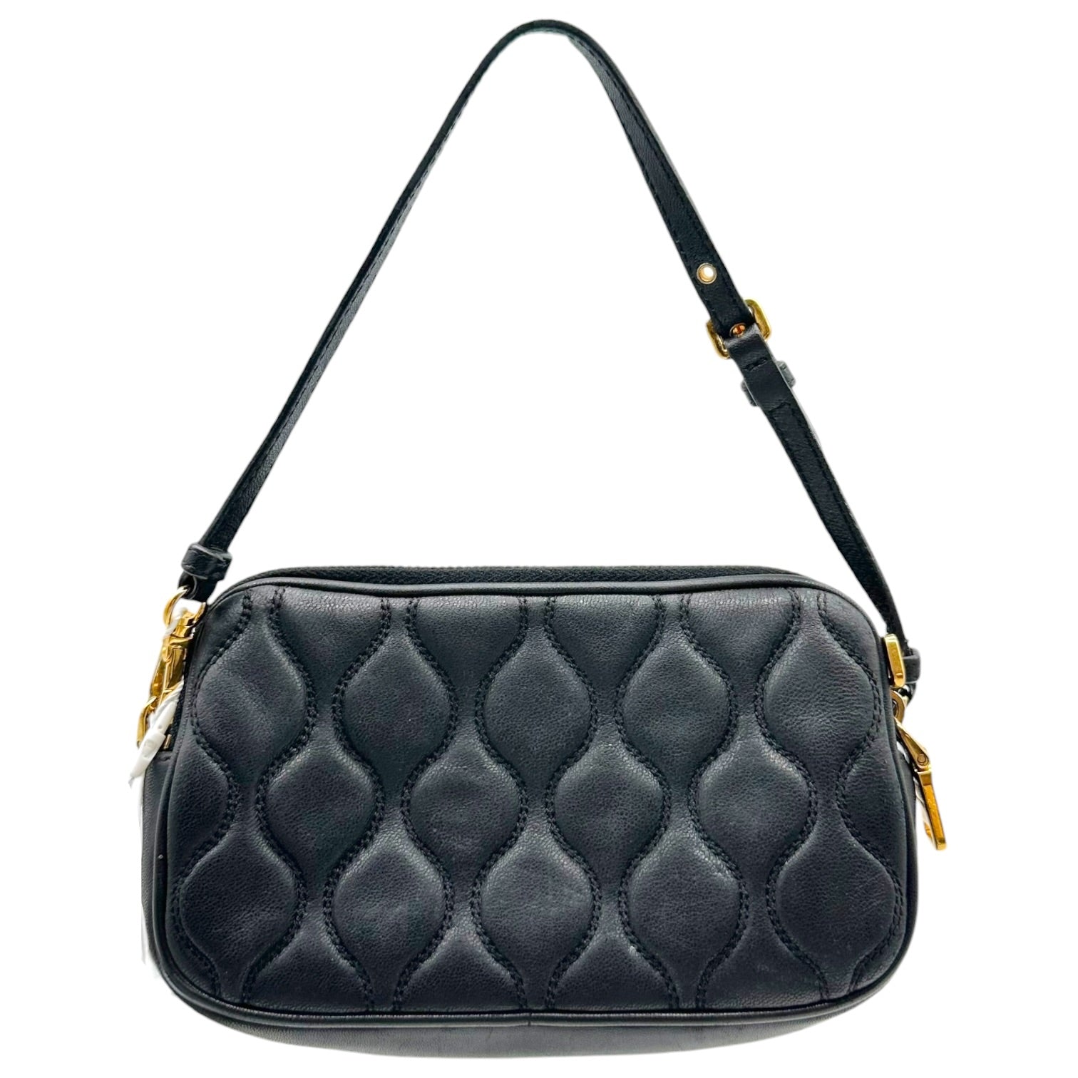 Miu Miu Black Gold Quilted Leather Mini Pochette Bag