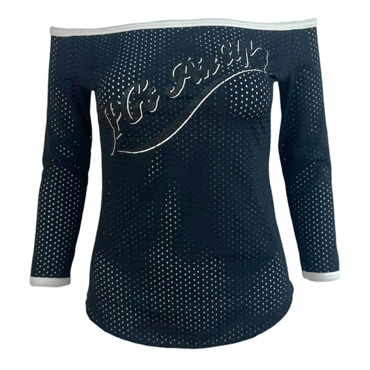Jean Paul Gaultier Black & White 'JPG's Pin-Up' 3/4 Sleeve Off Shoulder Jersey Top