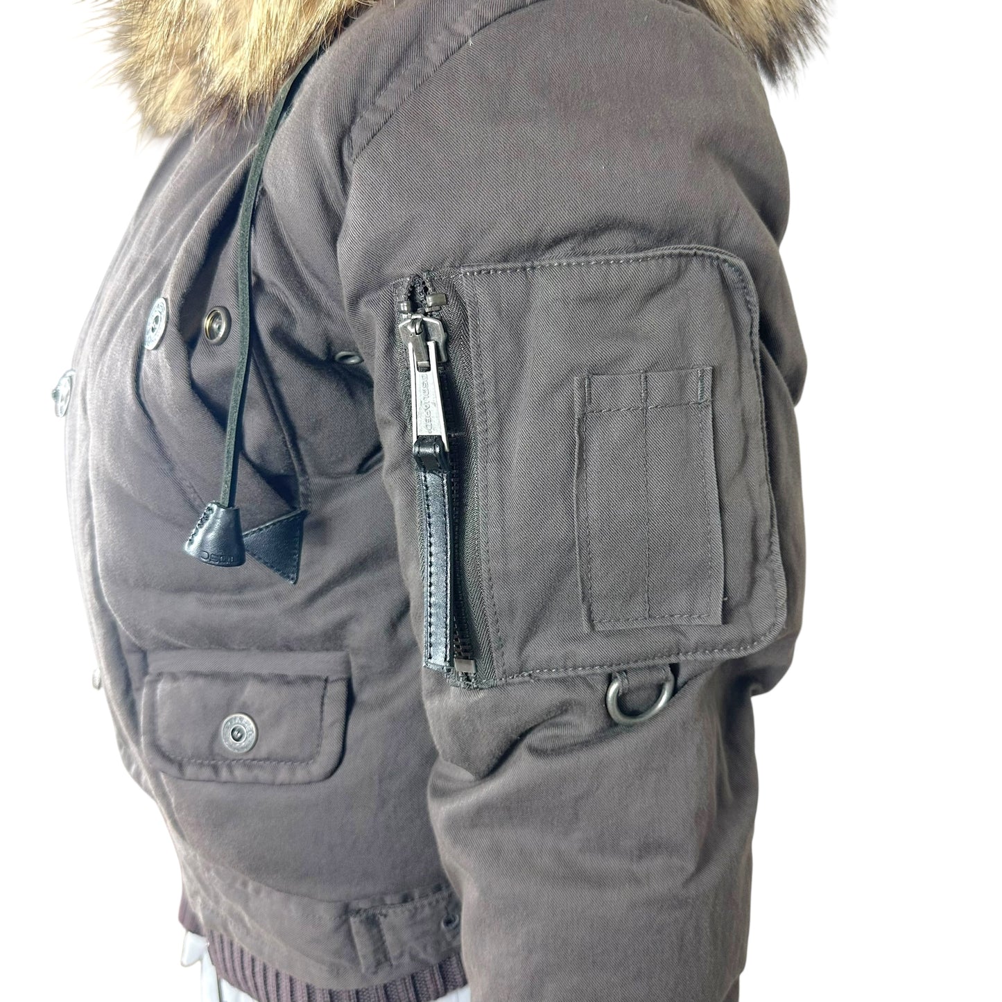 Dsquared2 Fox Fur Trim Down Fill Bomber Jacket