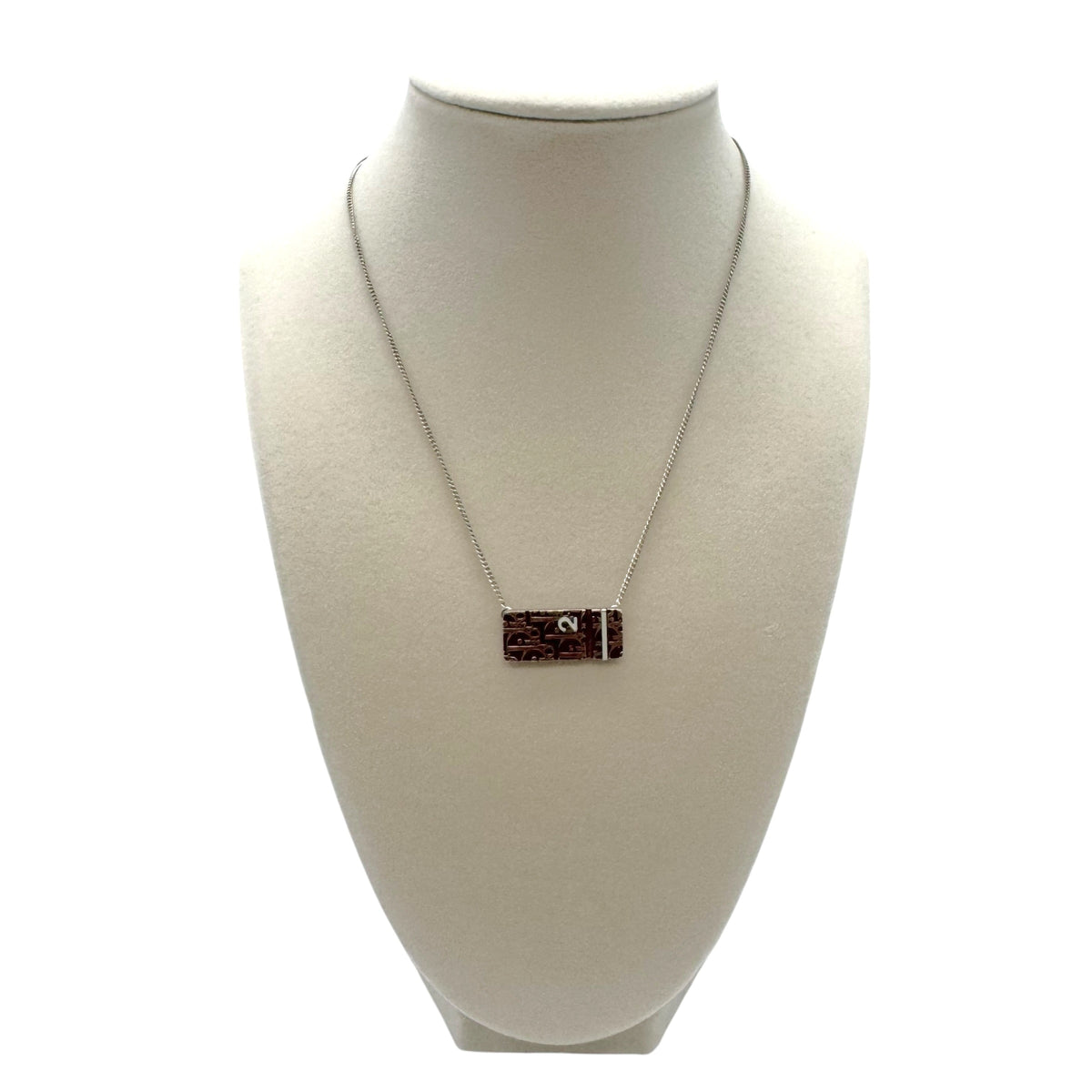 Christian Dior Silver & Red Trotter Monogram Necklace