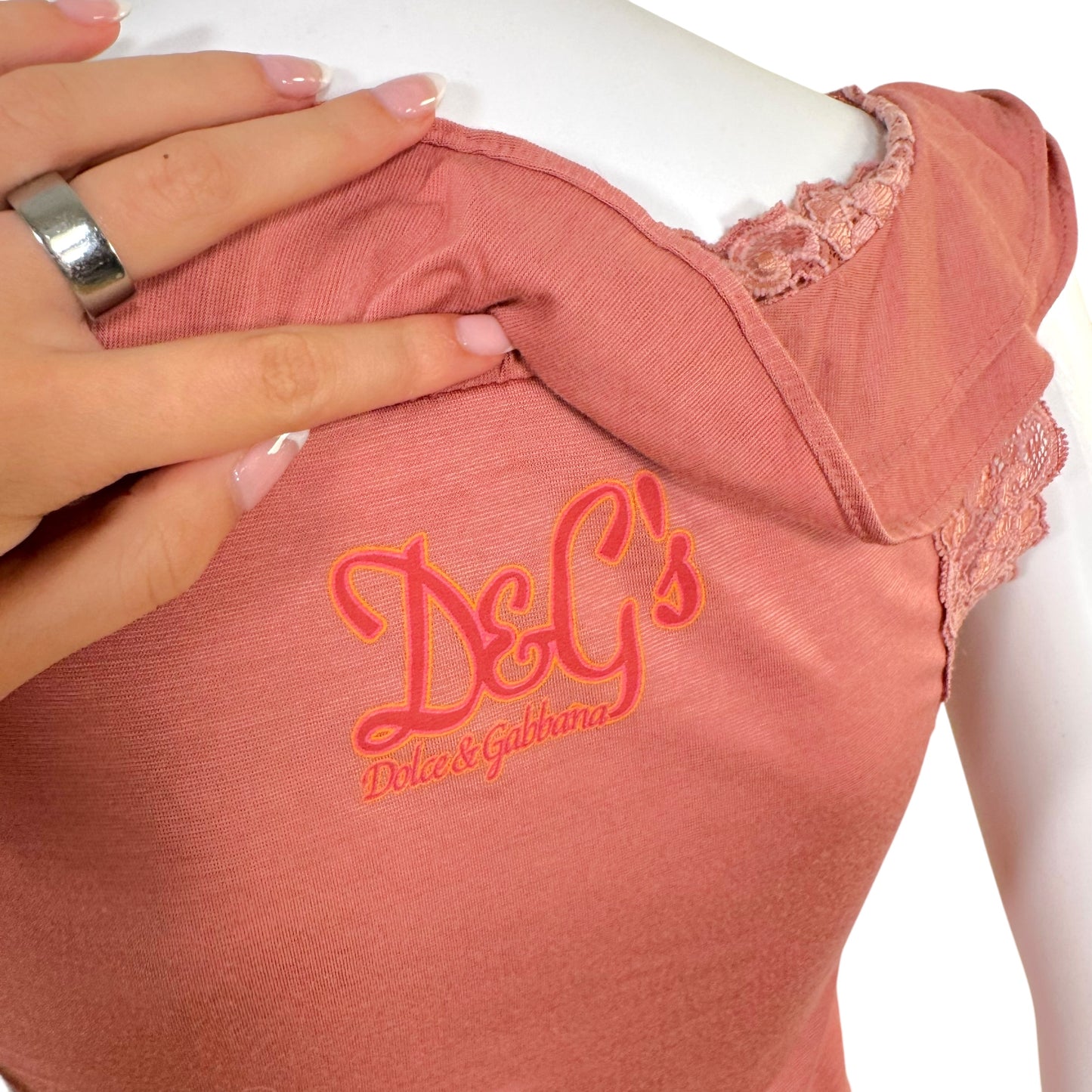 D&G Dolce & Gabbana 'Tea' Pink Graphic & Lace Tank Top - Outfit Repeater