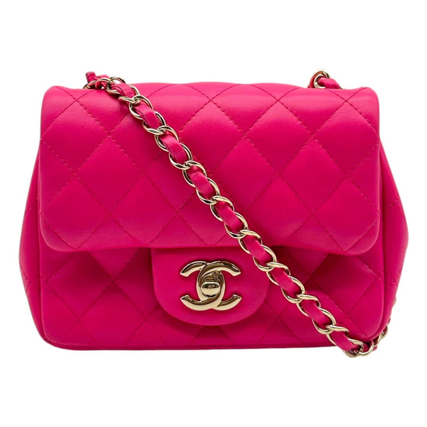 Chanel Hot Pink Matelasse Small Square Flap Bag