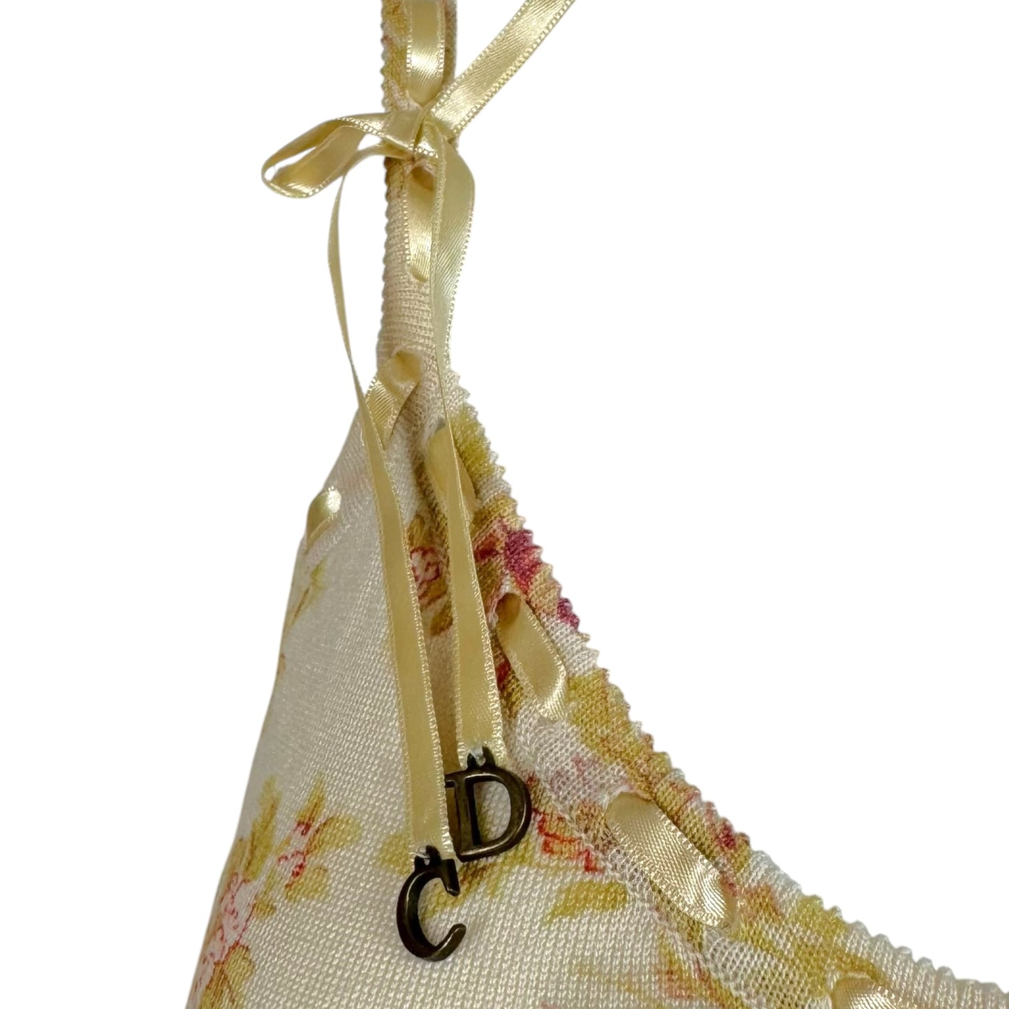 Christian Dior Floral Knit Cami Ivory Pink Lace-Up