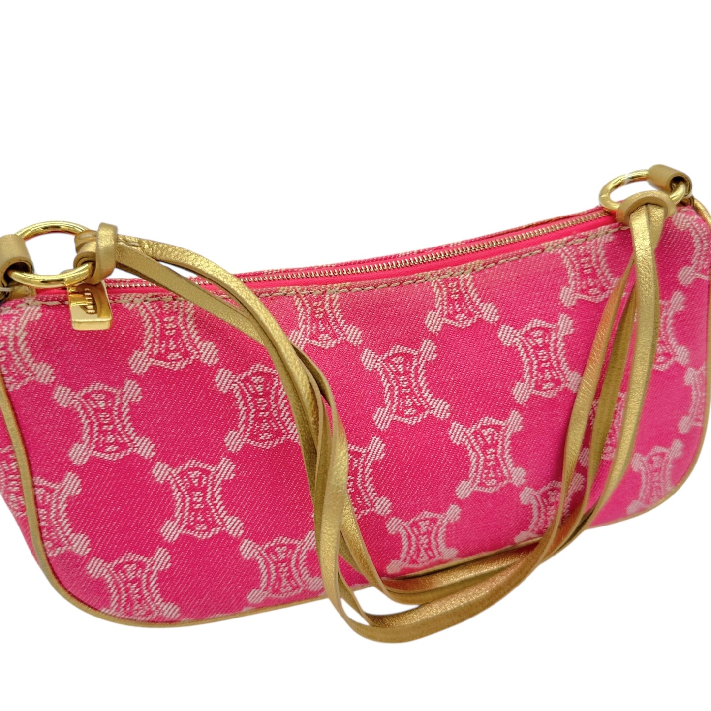 Celine Pink & Gold Denim Triomphe Monogram Pochette Bag - Outfit Repeater