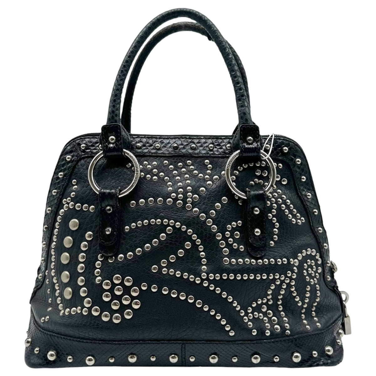 Dolce & Gabbana Black Leather Python Studded Handbag