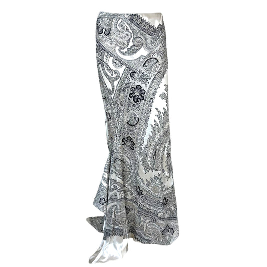 Roberto Cavalli Black & White Paisley Silk Maxi Skirt
