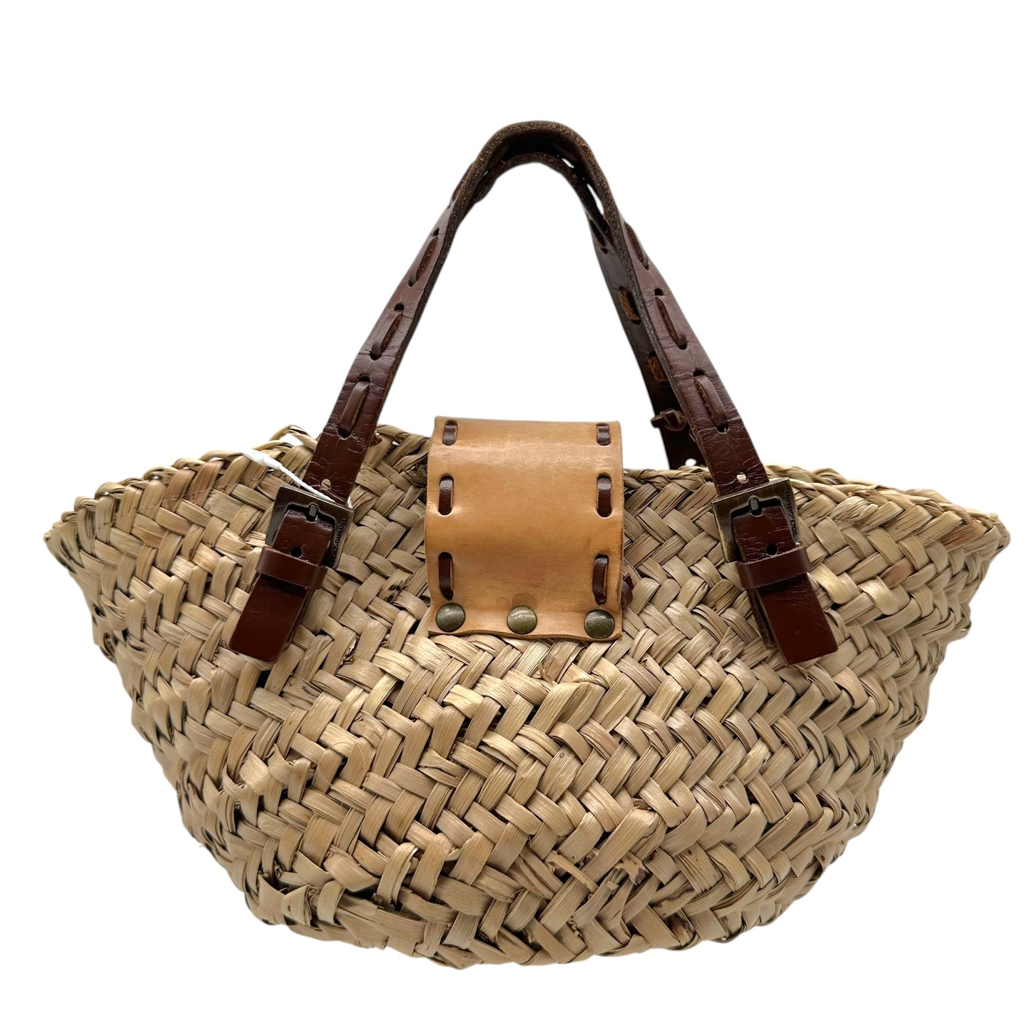 Dolce & Gabbana Raffia & Leather Feather Trim Mini Handbag